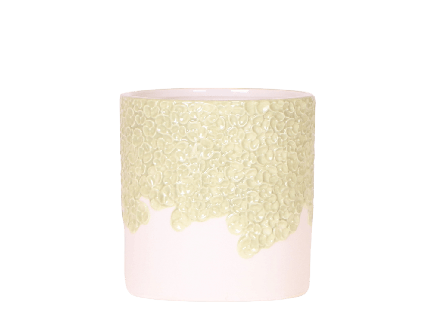 Ziertopf Bloom Green Ø9cm – Dekotopf in sanftem Grün mit Blütenrelief am Rand – kleiner Übertopf für Zimmerpflanzen, Ableger & Kräuter