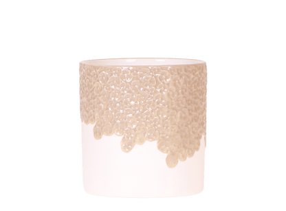 Ziertopf Bloom Sand Ø9cm – Dekotopf in Sandton mit Blütenrelief am Rand – kleiner Übertopf für Zimmerpflanzen, Ableger & Kräuter