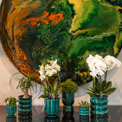 Übertopf Cotton Shine grün Ø12cm – Blumentopf mit Blasenrelief – hochglänzender Retro-Übertopf im 70er-Design – Pflanzenübertopf für Zimmerpflanzen, Sukkulenten & Kakteen