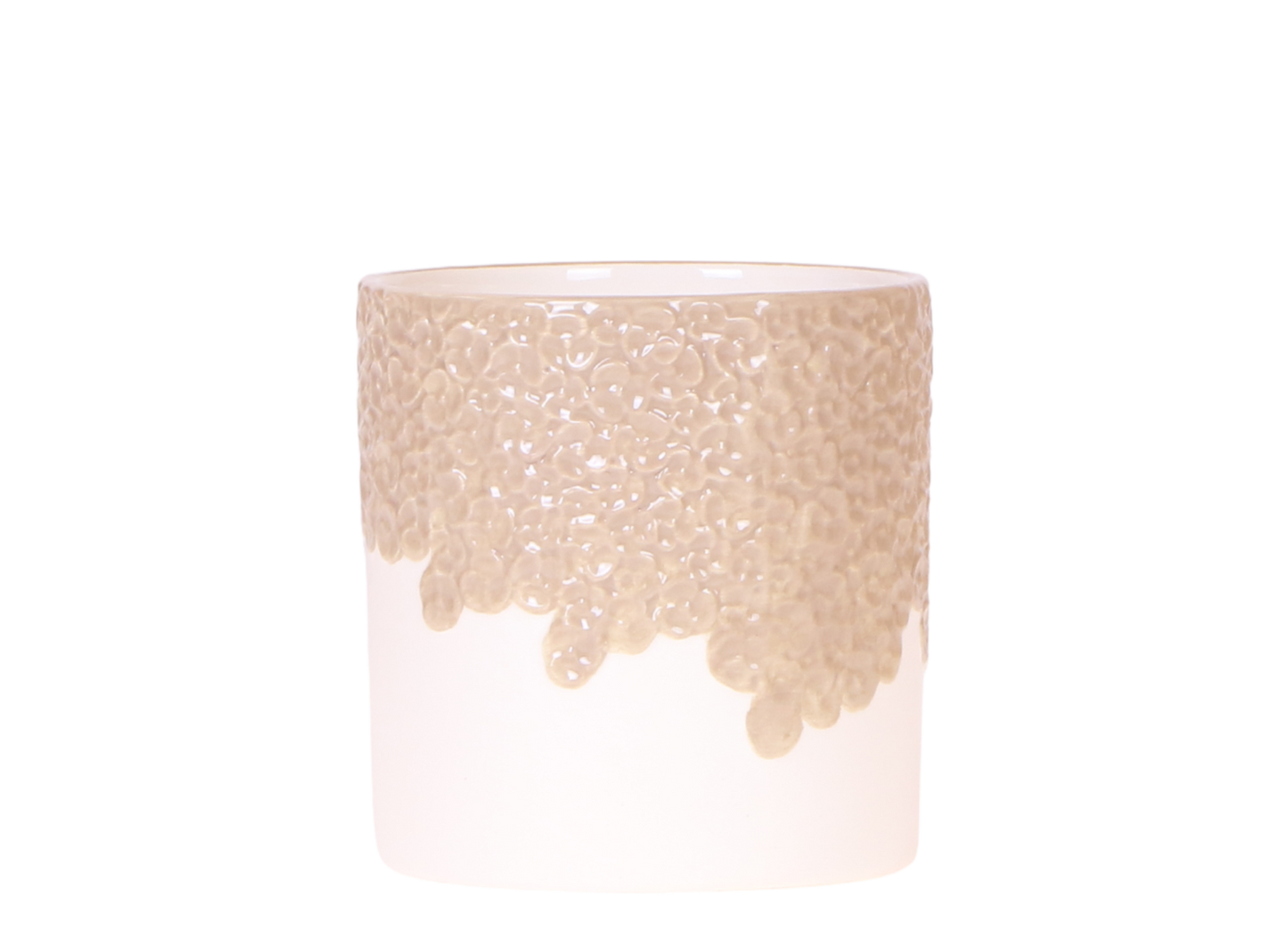 Ziertopf Bloom Sand Ø9cm – Dekotopf in Sandton mit Blütenrelief am Rand – kleiner Übertopf für Zimmerpflanzen, Ableger & Kräuter