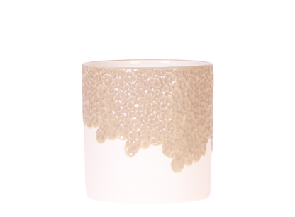 Ziertopf Bloom Sand Ø9cm – Dekotopf in Sandton mit Blütenrelief am Rand – kleiner Übertopf für Zimmerpflanzen, Ableger & Kräuter